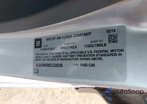 2014 Chevrolet Spark Ls Auto from USA, damaged, VIN KL8CB6S96EC530039